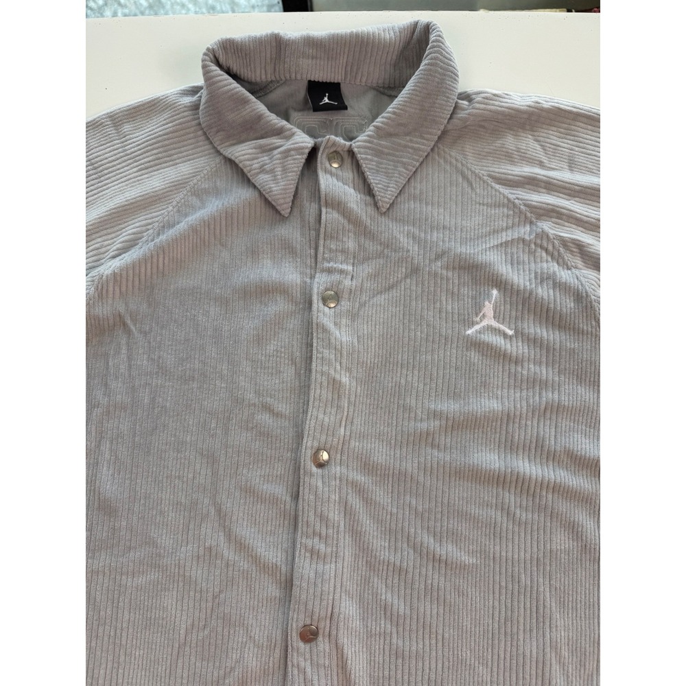 Jordan Brand Grey Ribbed Corduroy Short Sleeve Button Up Shirt XXLT 23 Jumpman - Picture 2 of 12